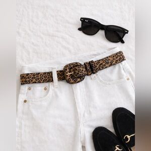 Genuine Leather Leopard Print Belt - size XL - Classic Timeless Style